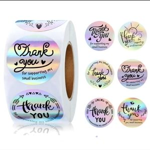 One Roll of 500 Holographic Thank You for Supporting My Small Business Stickers